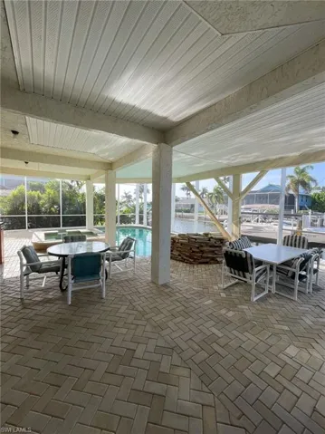 View of patio featuring outdoor dining space and an outdoor pool
