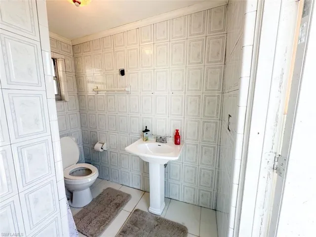 Pool area outside bathroom