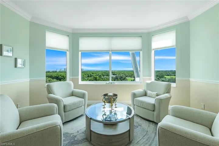 Sitting area with views of Old Collier Golf Course
