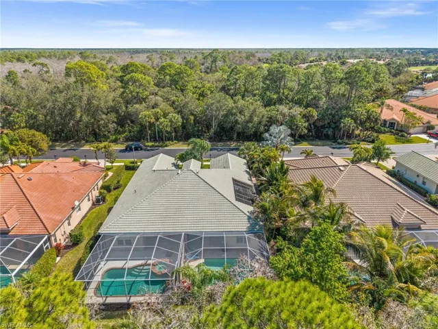 Aerial view of residential area with a pool