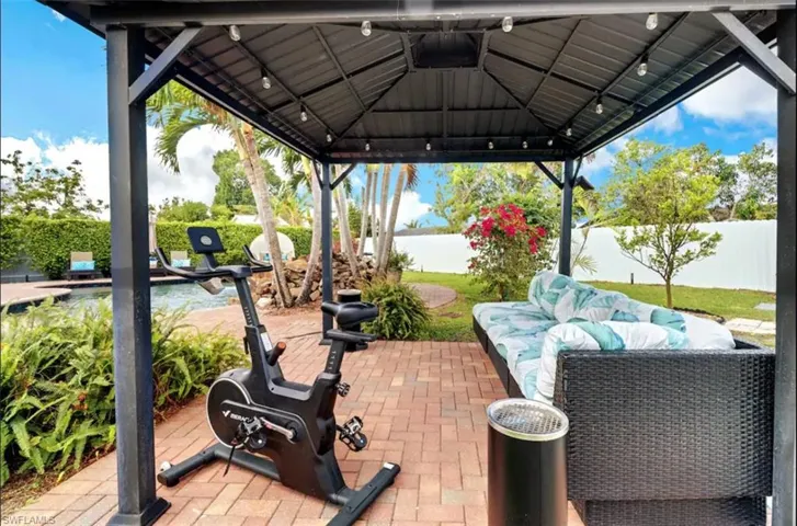 View of patio featuring a gazebo