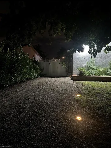 View of yard at night