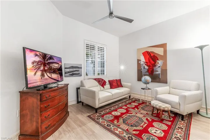 Guest bedroom easily accommodates a queen size bed. Currently used as a den.