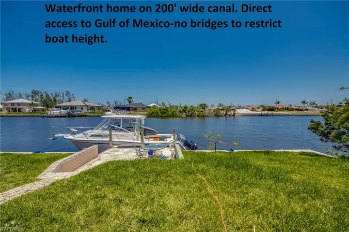 Beautiful waterfront view across 200' wide canal. Quick boating access to the spreader waterway then south out to the Gulf.