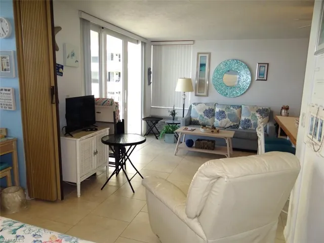 Living room with tile floors