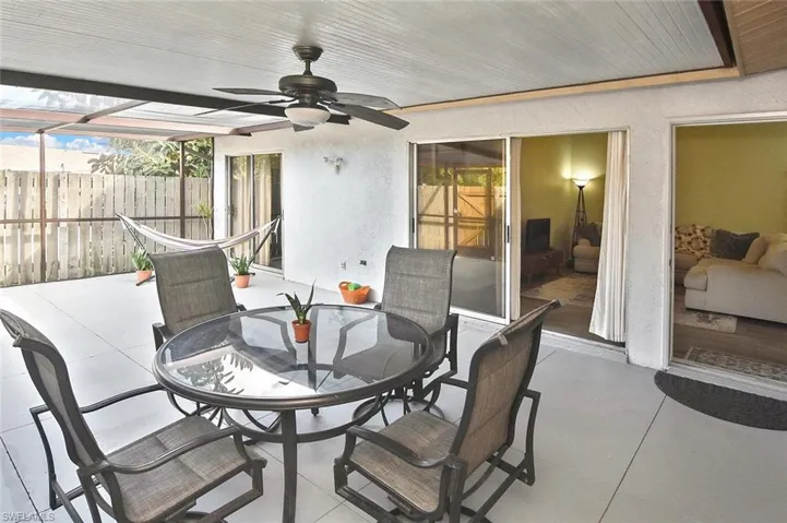 View of patio / terrace featuring ceiling fan and outdoor dining space
