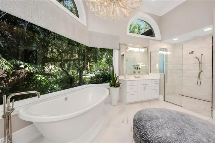 Spacious shower and soaking tub.