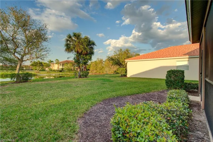 The backyard with a wide open waterfront view
