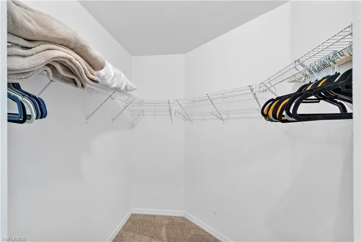 Walk in closet with light carpet