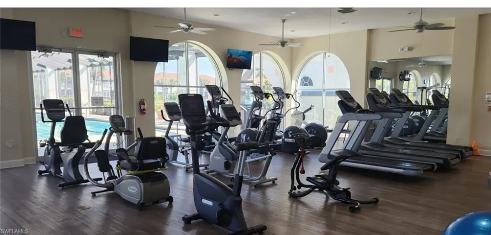 Gym with a ceiling fan