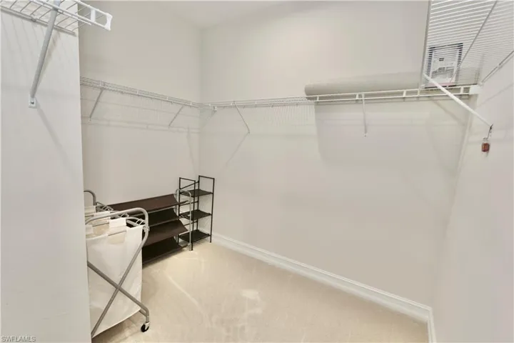 Spacious closet with light carpet