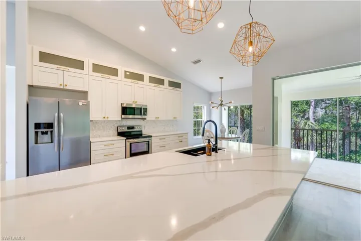 Kitchen with large Quartz island
