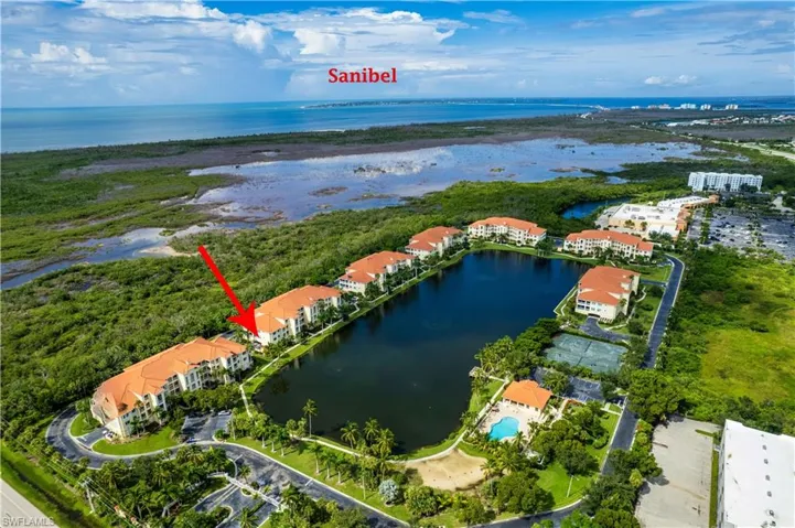 Aerial view of a large body of water