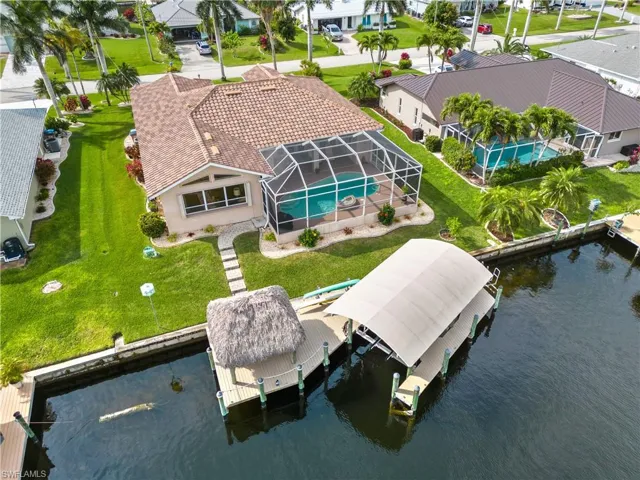 Aerial view of boat lift and cover
