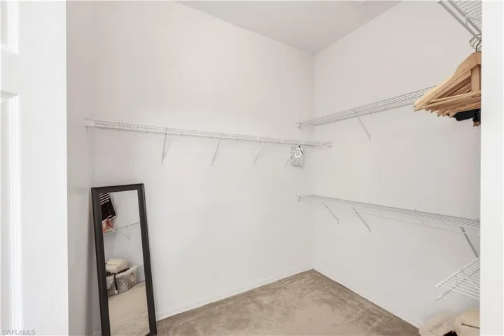 Walk in closet featuring light carpet