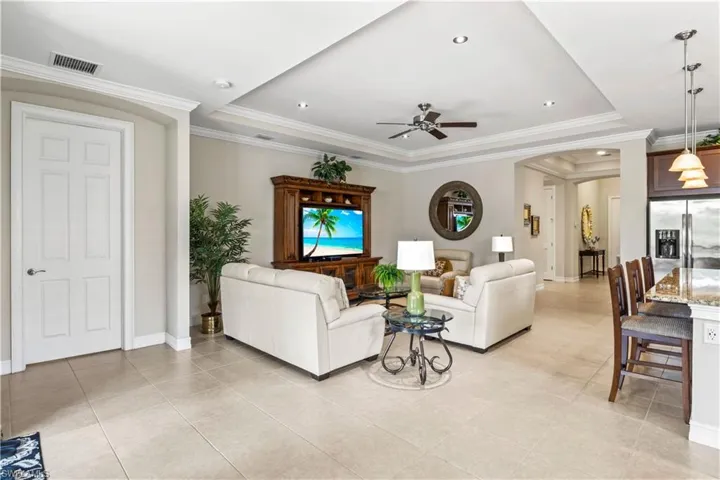 A welcoming spot to unwind with soft lighting and tasteful furnishings.