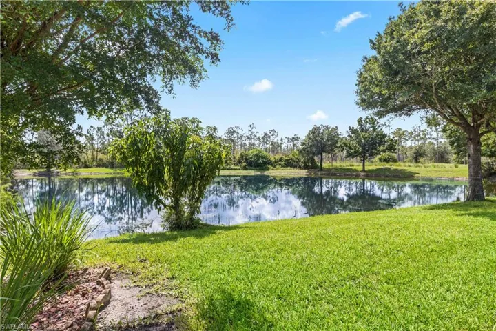 Enjoy calming water views that enhance the home’s relaxing outdoor atmosphere.