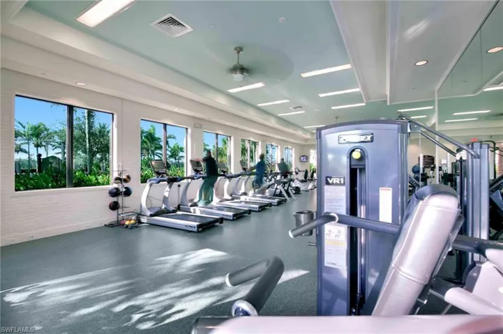 Workout area with ceiling fan
