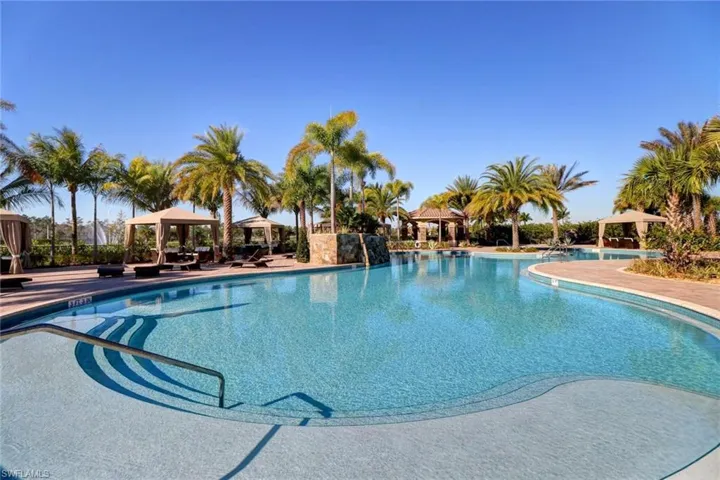 View of swimming pool with a gazebo