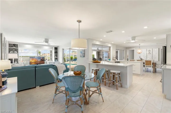 Dining space with ceiling fan