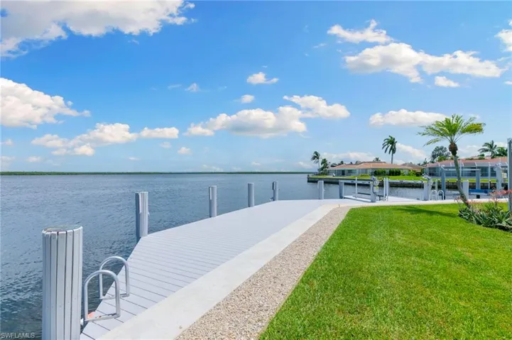 View of dock featuring a water view and a yard