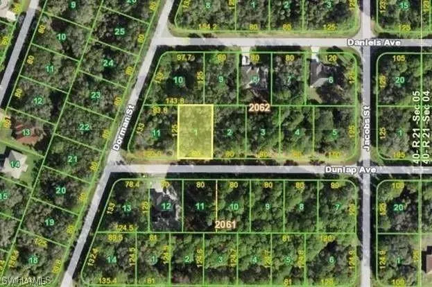 Aerial view of property's location with property parcel outlined