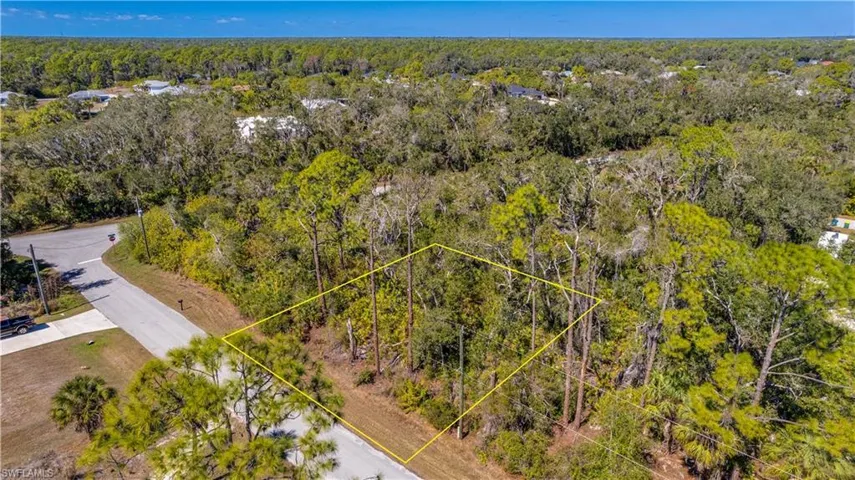 Aerial view of a heavily wooded area