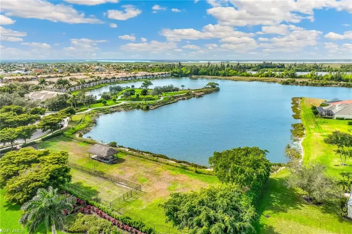 Aerial view of a nearby body of water