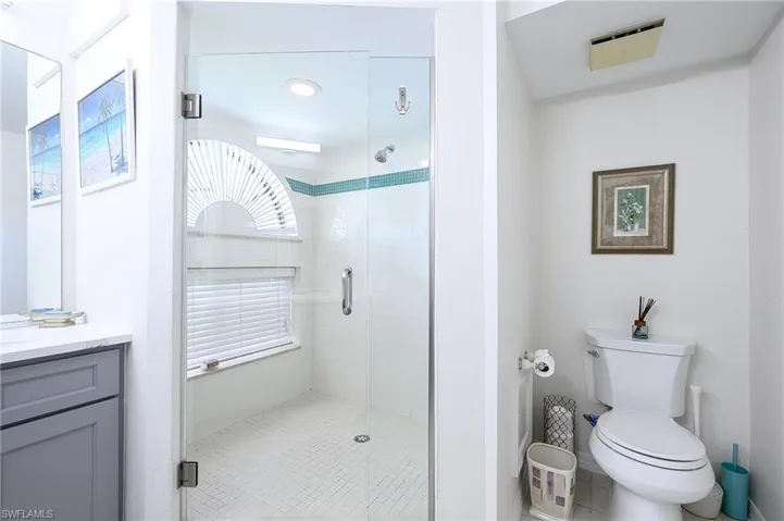 Bathroom shower door vanity, walk in shower