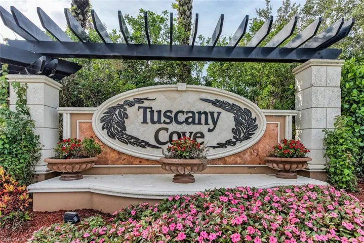 Community sign with a pergola