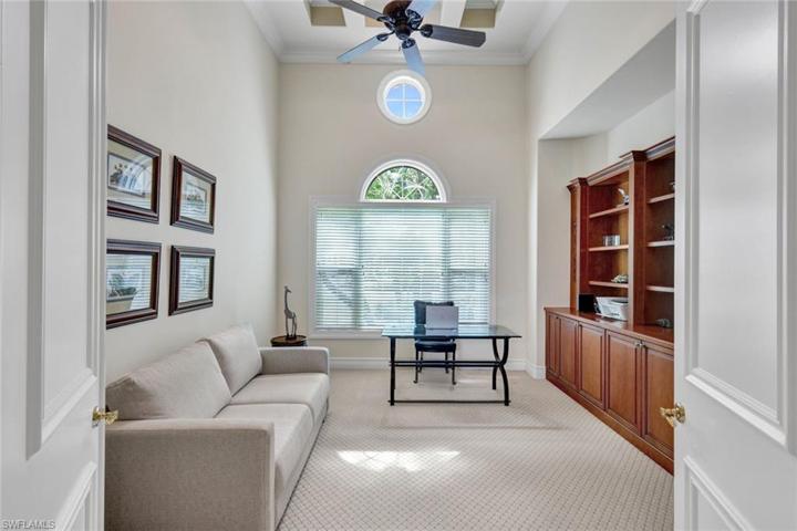 Spacious Den/Office Has Coffered Ceiling Detail.
