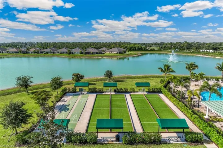 Aerial view of a nearby body of water