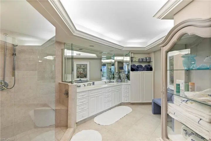 Spacious redesigned bathroom with large walk-in shower