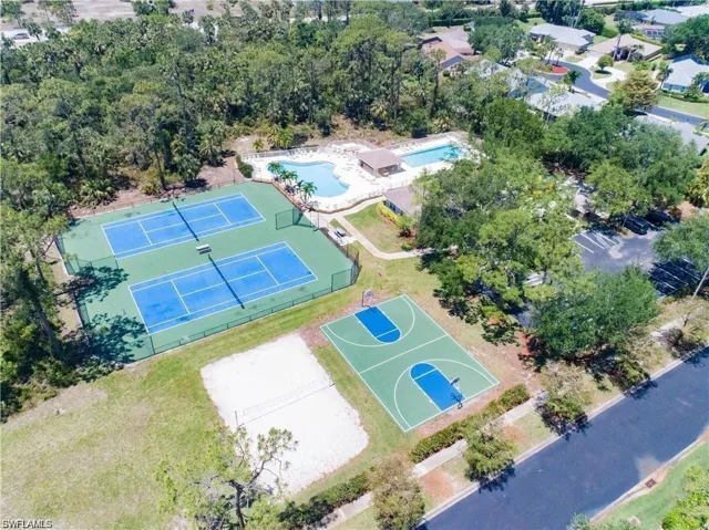 Drone / aerial view of a pool
