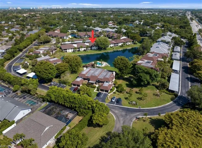 Aerial view of how far the unit is to Airport Rd.