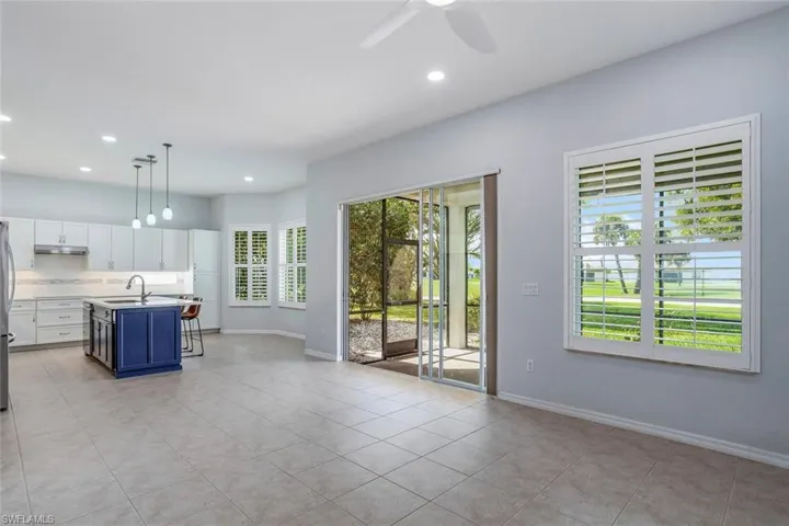 Natural Light, Plantation Shutters, Family Room and Kitchen