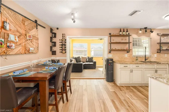 Dining area flows to kitchen and family room