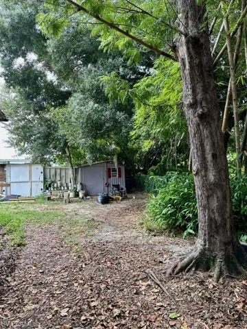 View of yard featuring a shed