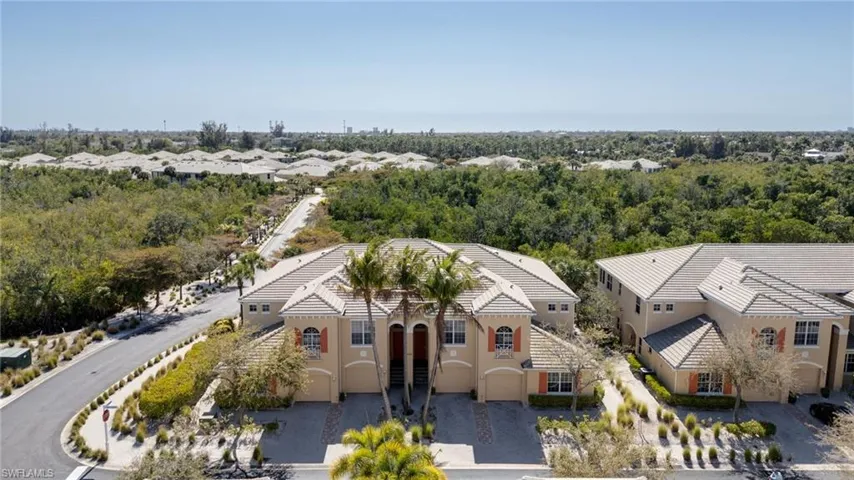 Aerial perspective of suburban area with a tree filled landscape