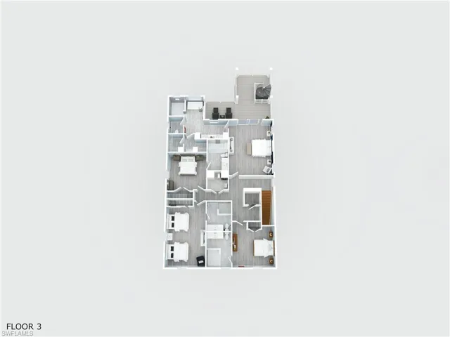 Floor 3 floorpan - 4 bedrooms, 4 bathrooms, outdoor deck - virtually enhanced
