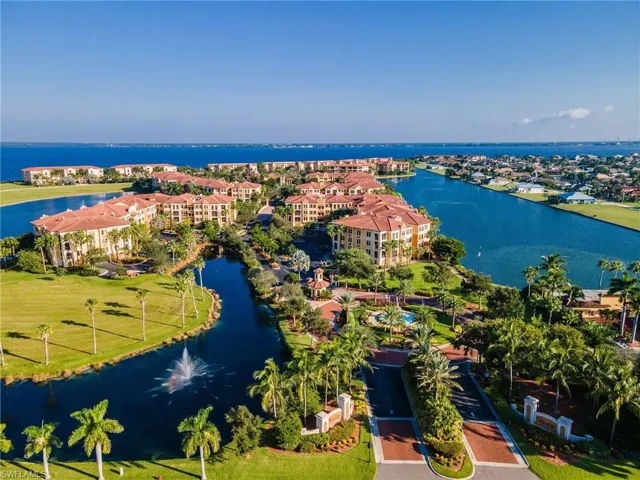Aerial view of a nearby body of water