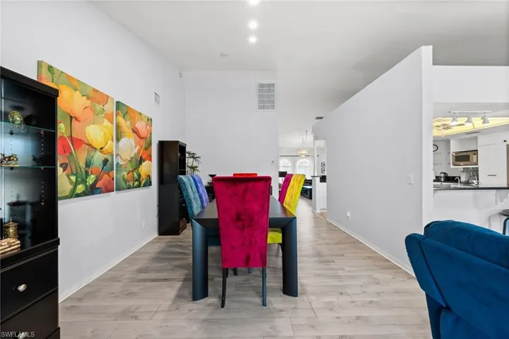 Dining room with light wood-style floors