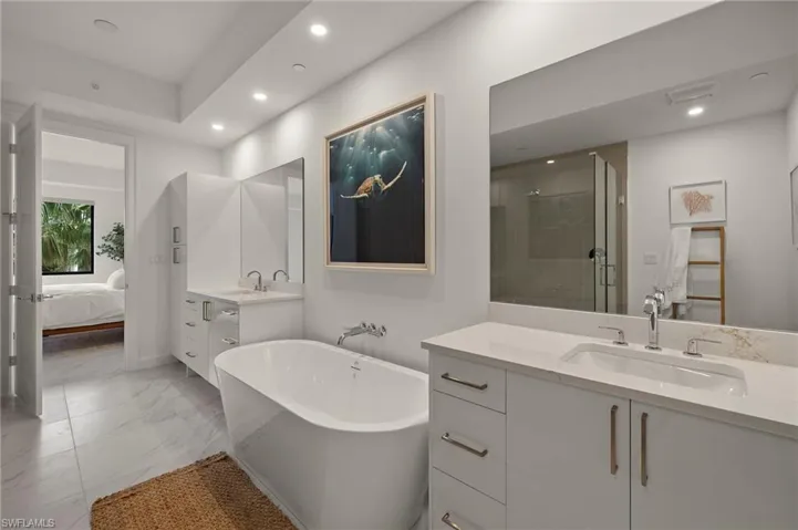 Bathroom with independent shower and bath and vanity