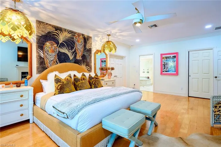 Primary Bedroom with walk in closet, bathroom and double door entry into a flex room ideal for home office, Welleness room, home gym etc... Features a sauna