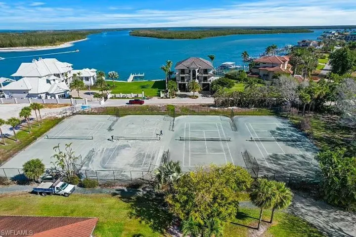 Aerial view of a nearby body of water