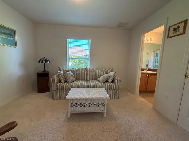Living room featuring light carpet