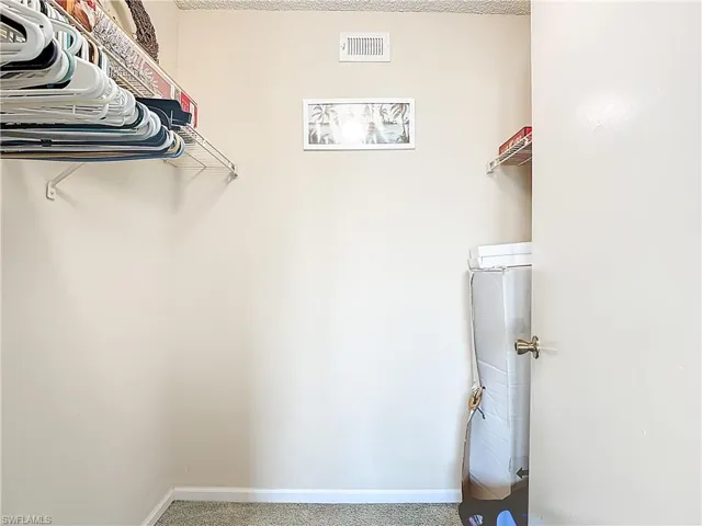 Walk in closet with carpet floors