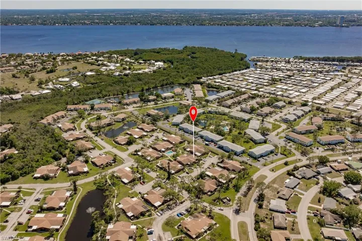 Aerial view with a view water near by