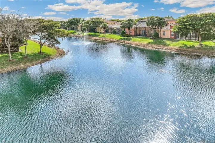 Lake behind building