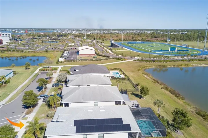 Aerial view of a nearby body of water
